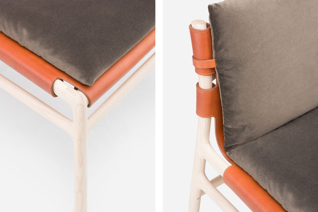 WHITE OILED ASH & DARK TAN LEATHER & BALBOA 29 FABRIC