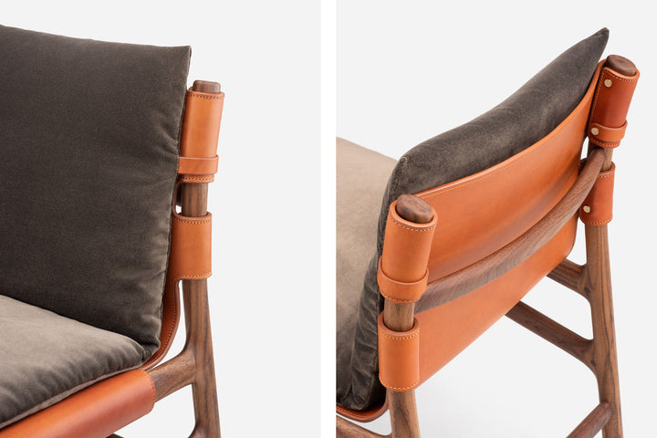 DANISH OILED WALNUT & DARK TAN LEATHER & BALBOA 29 FABRIC