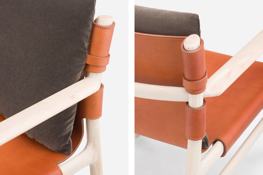 WHITE OILED ASH & DARK TAN LEATHER & BALBOA 29 FABRIC