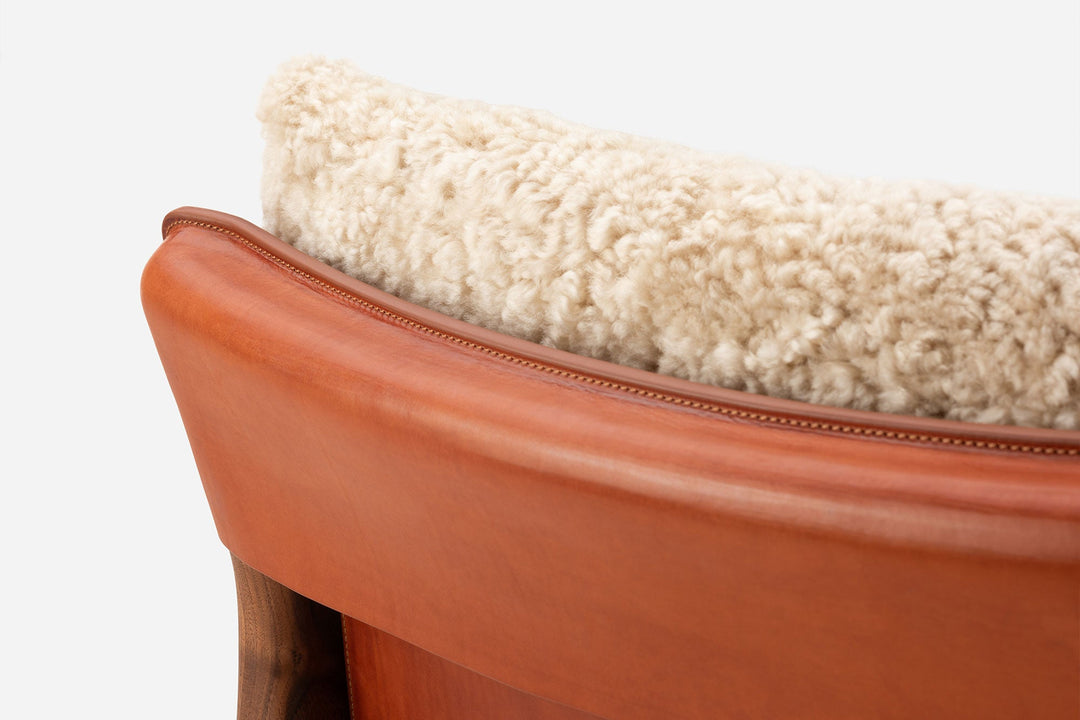 DANISH OILED WALNUT & DARK TAN LEATHER & MOHAWI CURLY WOOL SHEEPSKIN