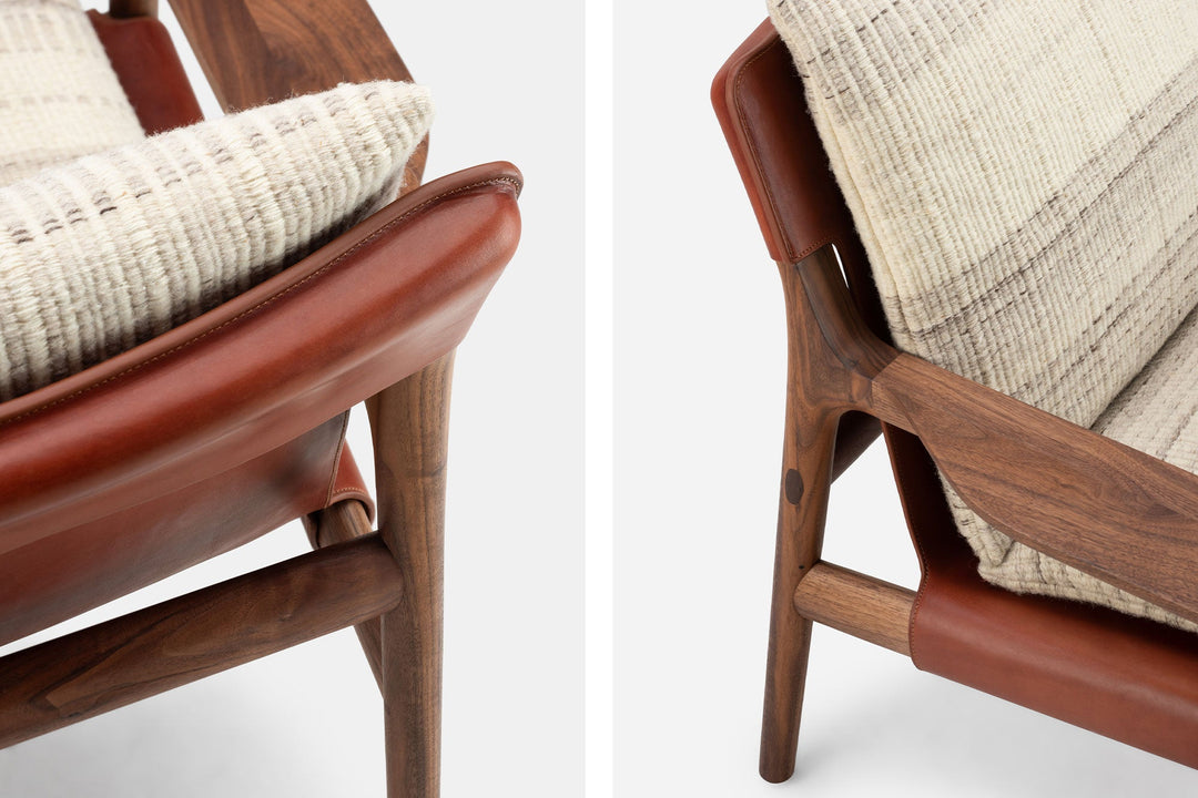 DANISH OILED WALNUT & DARK TAN LEATHER & MANTA LIDO MESCLA / CRU (MODEL: SZG)