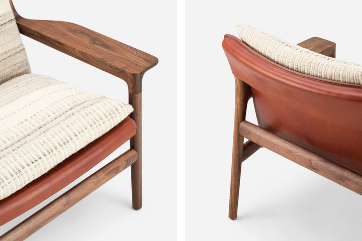 DANISH OILED WALNUT & DARK TAN LEATHER & MANTA LIDO MESCLA / CRU (MODEL: SZG)