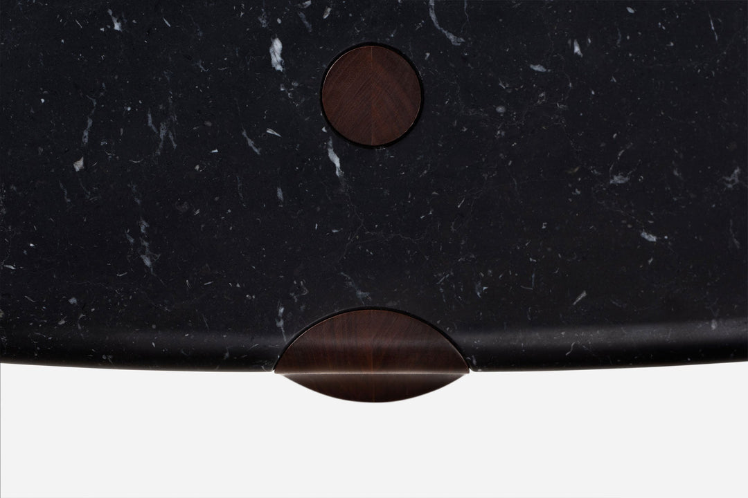BLACK MARQUINA MARBLE & DANISH OILED WALNUT (MODEL: LFM, H 35 CM)