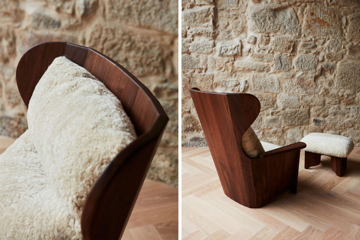 DANISH OILED WALNUT & MOHAWI SHEEPSKIN (+ TWENTY-FIVE OTTOMAN)