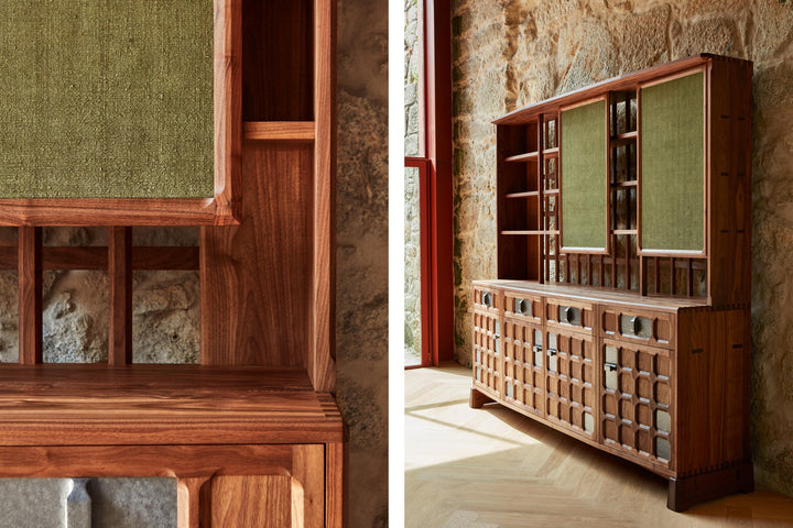 DANISH OILED WALNUT & GREY CERAMIC & GREEN FLORES TEXTILE LINEN (MODEL: LF)