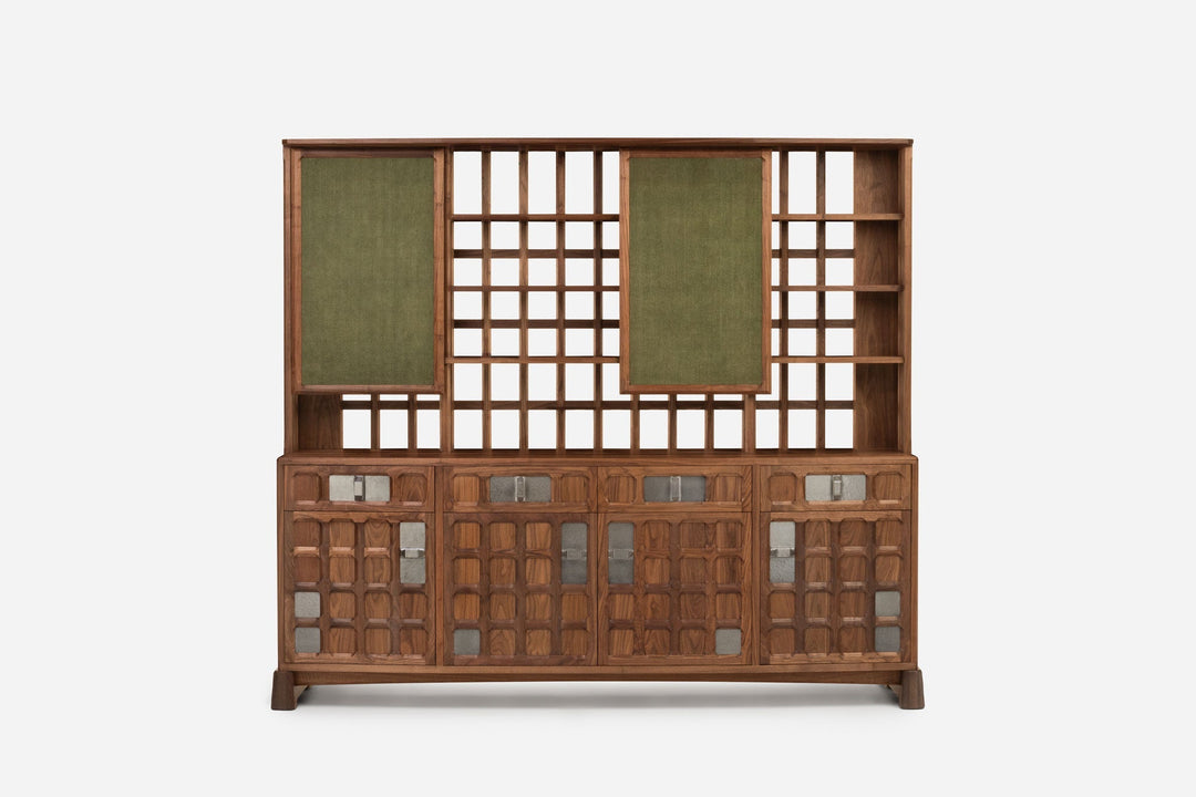 DANISH OILED WALNUT & GREY CERAMIC & GREEN FLORES TEXTILE LINEN (MODEL: LF)