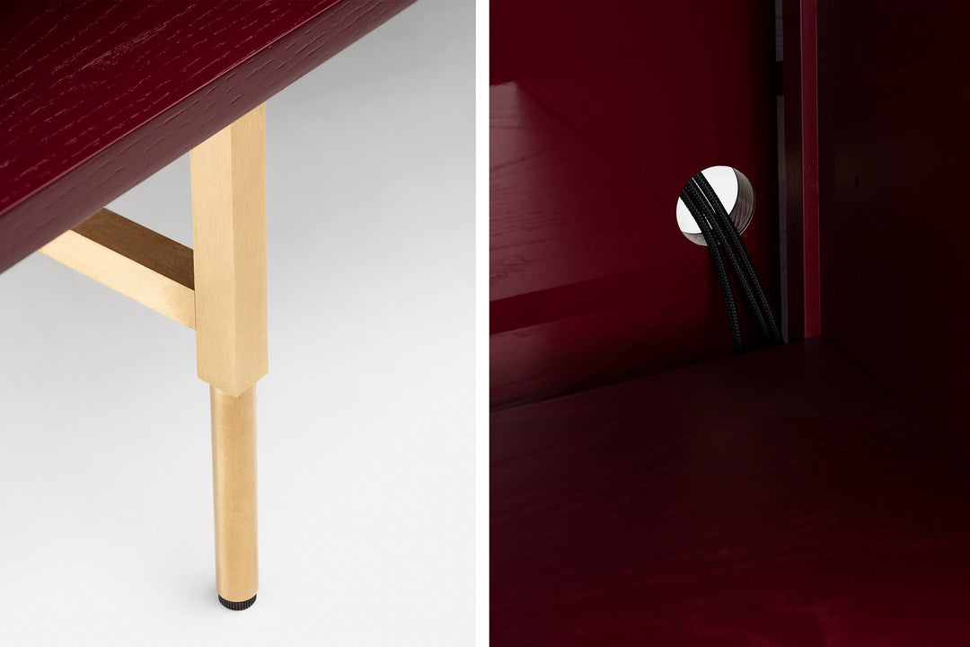 BORDEAUX PAINTED ASH & BORDEAUX GLOSS HDF & BRUSHED BRASS