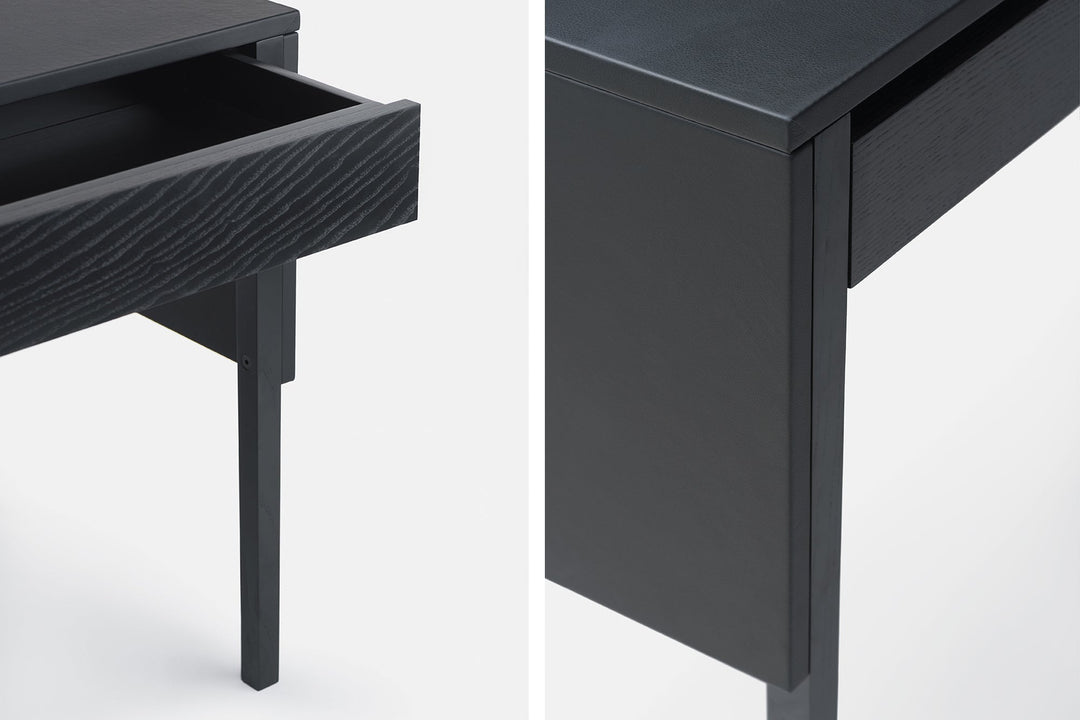 BLACK PAINTED ASH & BLACK NATURAL GRAIN LEATHER