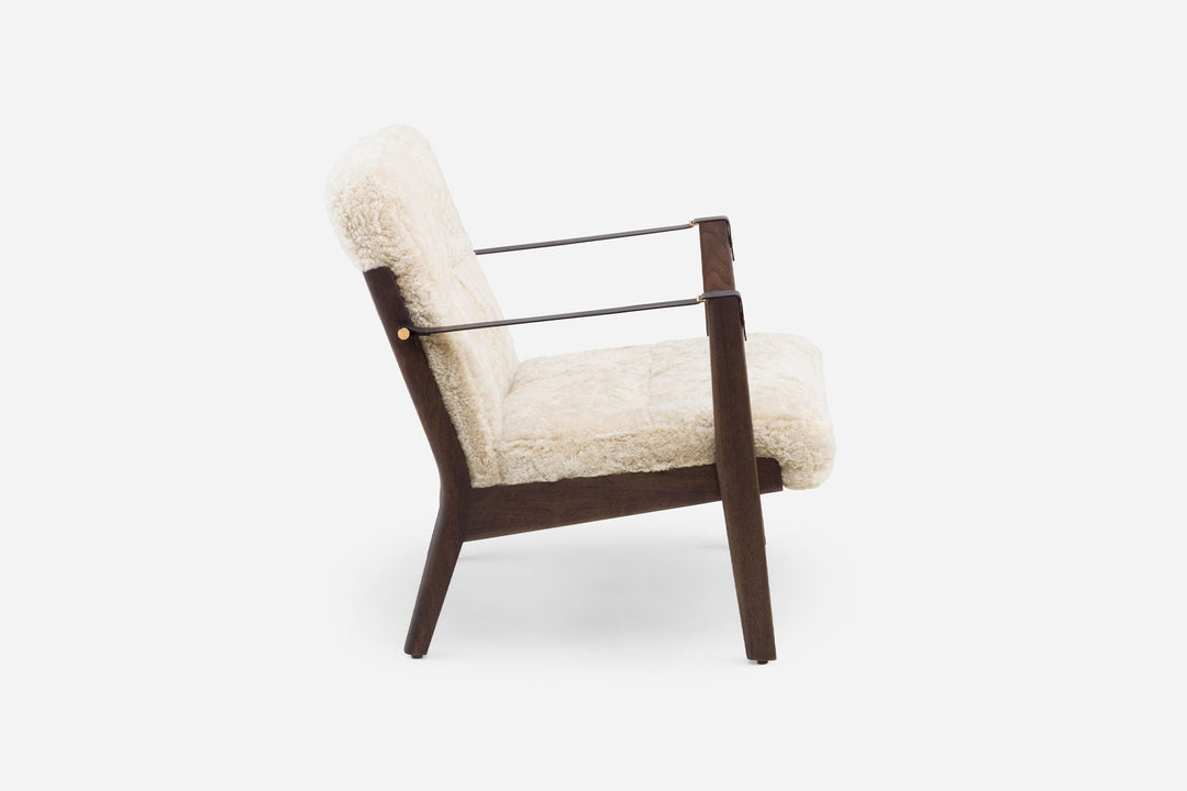 BLACK OILED WALNUT & MOHAWI CURLY WOOL SHEEPSKIN & BLACK LEATHER STRAPS