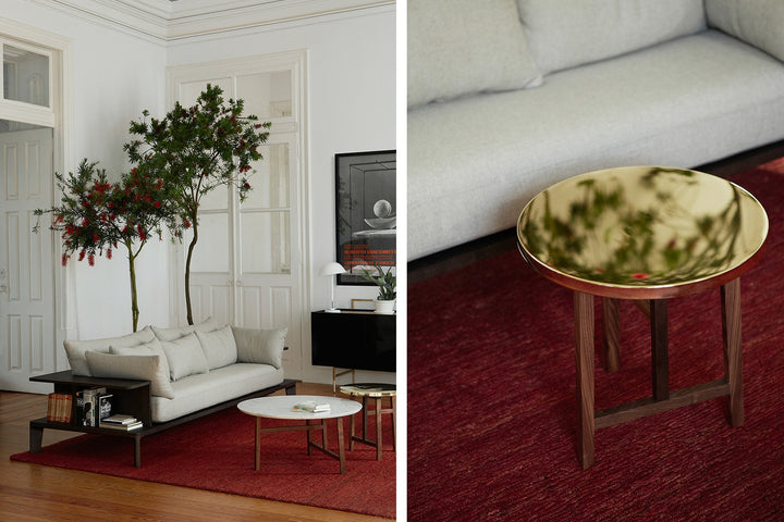 DANISH OILED WALNUT & POLISHED BRASS (+ PLATFORM SOFA + TRIO ROUND TABLE)