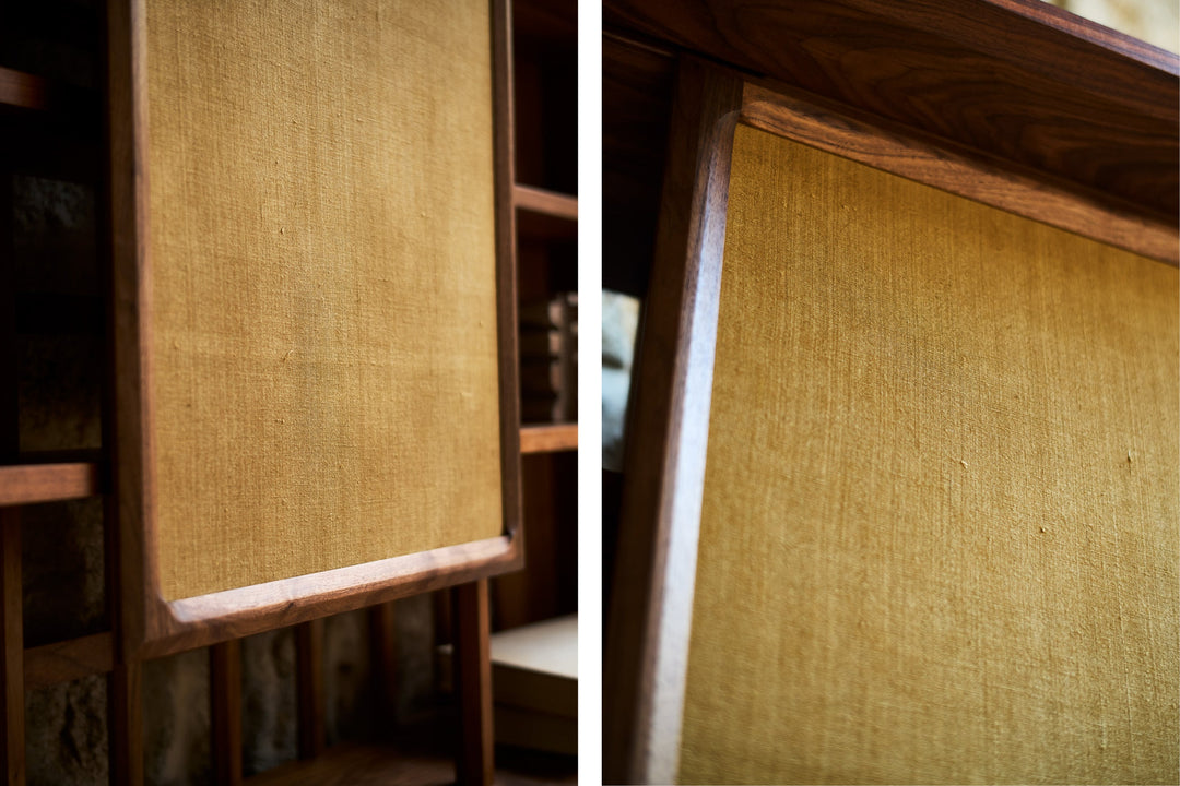 DANISH OILED WALNUT & GREY CERAMIC & OCHRE FLORES TEXTILE LINEN (MODEL: LF)
