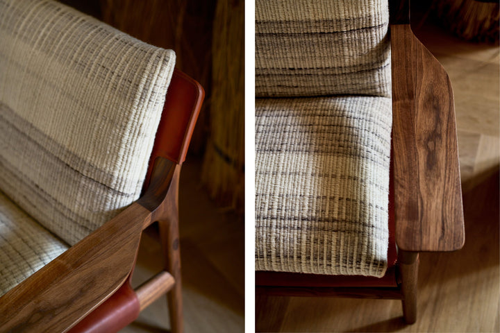 DANISH OILED WALNUT & DARK TAN LEATHER & MANTA LIDO MESCLA / CRU (MODEL: SZG)