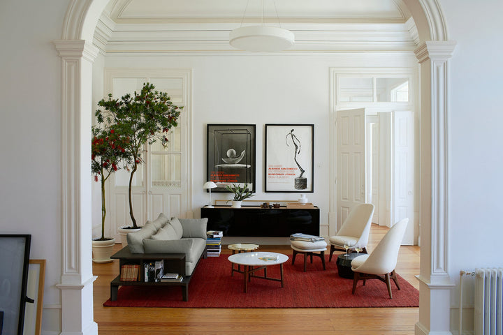WHITE OILED OAK & BLACK GLOSS HDF & BRUSHED BRASS (+ PLATFORM SOFA, TRIO TABLES, SOLO LOUNGE CHAIR AND OTTOMAN)